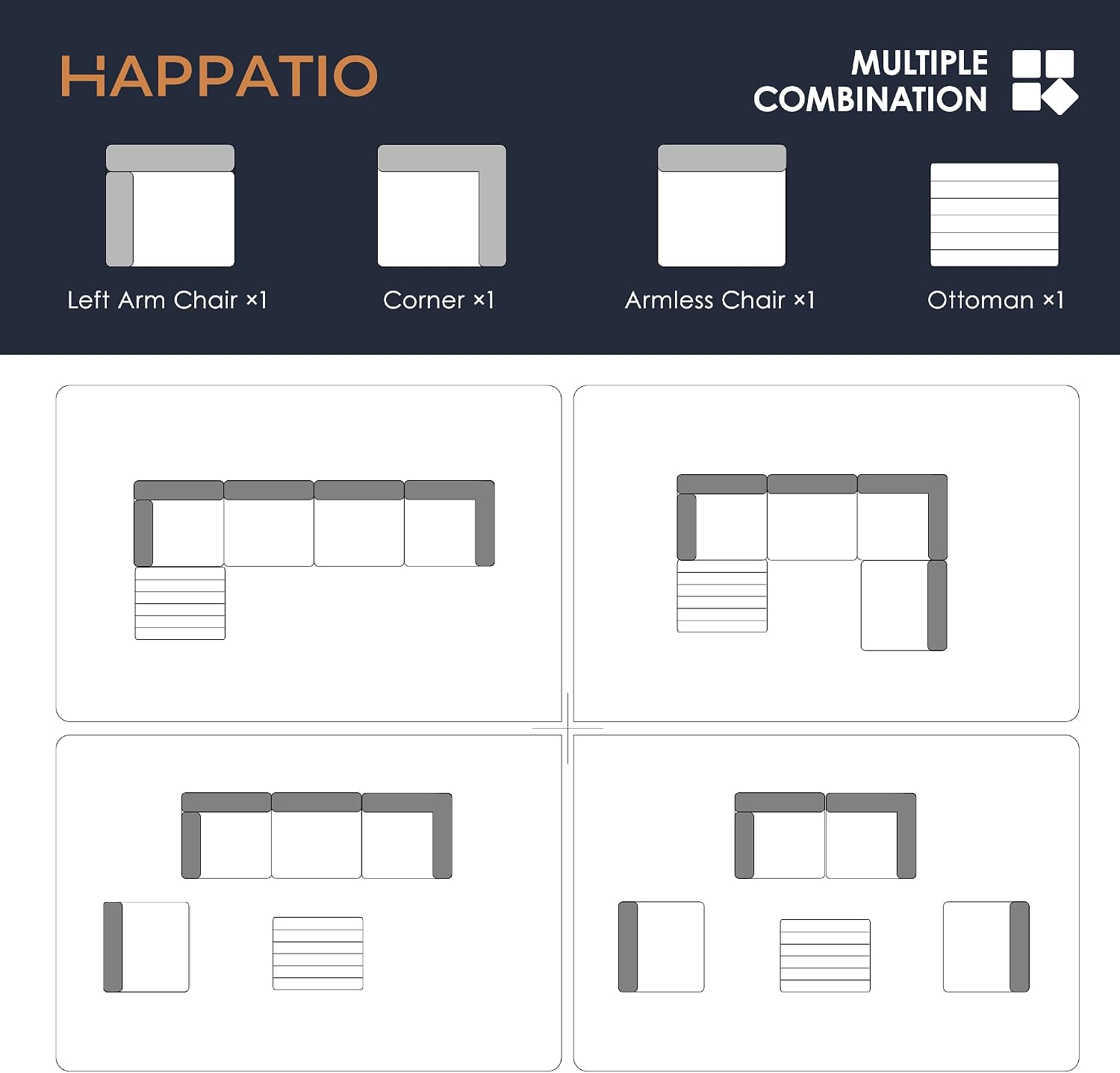 HAPPATIO 5 Piece Patio Conversation Set,All-Weather Patio Furniture Set,Outside Patio Furniture,4 Piece Outdoor sectional,PE Rattan Wicker Outdoor Sectional Sofa.(Brown/Grey)