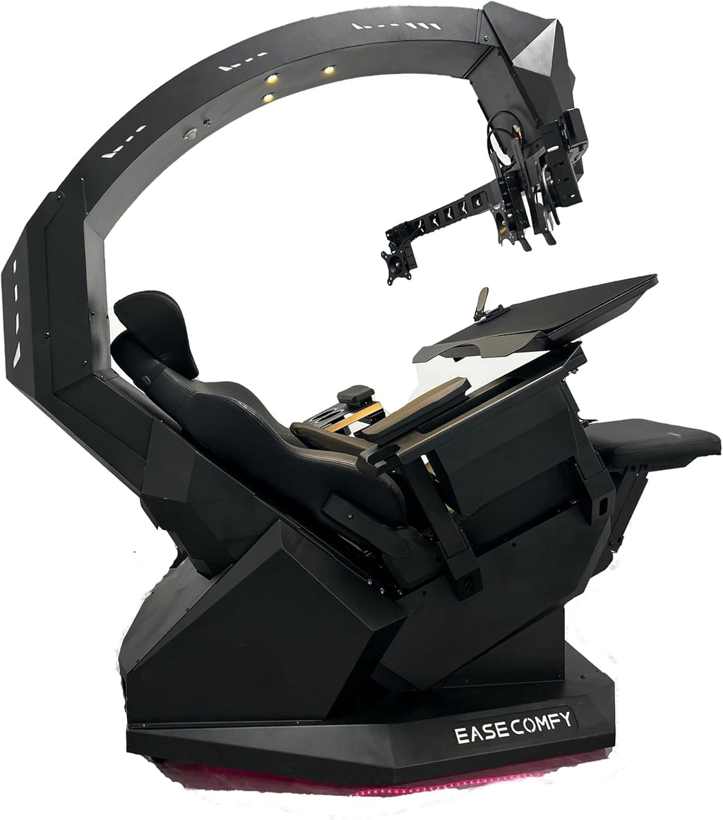 Imperatorworks EASECOMFY T2 Throne Computer Cockpit for 3 Monitors, Zero Gravity Chair Workstation,can Extend for 5 Monitors Support ultrawide 1 * 49' Option with Massage Function
