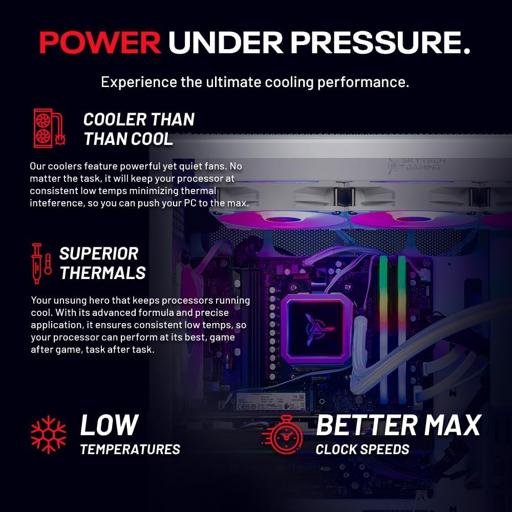 Skytech Gaming Aqua Desktop PC, Intel Ultra 7 265K 3.9 GHz(5.4 GHz Turbo), NVIDIA RTX 5070 12GB, 1TB NVMe SSD, 32GB DDR5 RAM 6000 RGB, 850W Gold ATX 3 PSU, 360mm ARGB AIO, Wi-Fi, Win 11