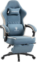 Dowinx Gaming Chair Breathable Fabric Game Chair with Gel Pad and Storage Bag, Comfortable Gamer Chair with Pocket Spring Cushion, Ergonomic Computer Chair with Footrest, Blue and White