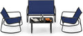 Tangkula 4 Piece Rocking Patio Furniture Set, 2 Rocking Chairs & Loveseat with Glass-Top Table, Patio Rocking Set with Smooth Rocking Motion, Outdoor Rocker Conversation Set for Porch, Yard (1, Navy)