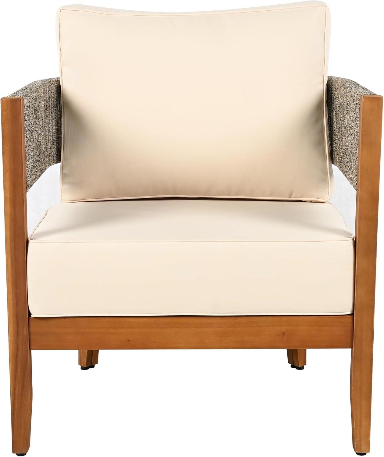 Christopher Knight Home Rekker Acacia Wood Outdoor Club Chair Set of 2, Patio Accent Chair with Removable Cushion, Patio Furniture Set Comfy Reading Chair, Wooden Single Lounge Sofa Set, Teak+Beige