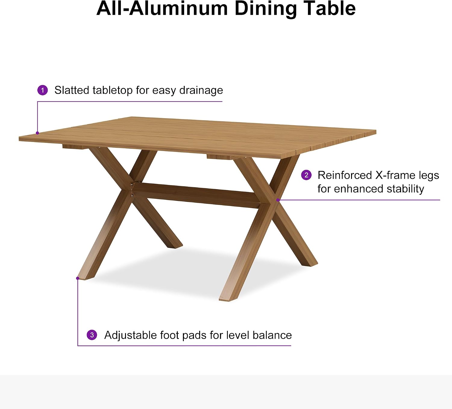 PURPLE LEAF 5 Pieces Outdoor Dining Set All Weather Wicker Patio Dining Set with Rectangular Aluminum Table and Modern Armrest Dining Chairs for Garden Deck Backyard Kitchen, Teak