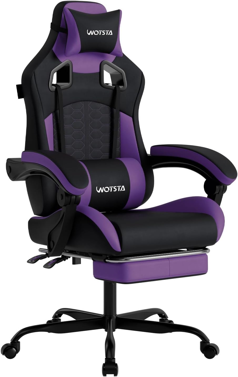 Gaming Chair with Massage,Ergonomic PC Gaming Chair with Footrest Comfortable Headrest and Lumbar Support,High Back Game Chair PVC Leather,300LBS (BlackPurple)