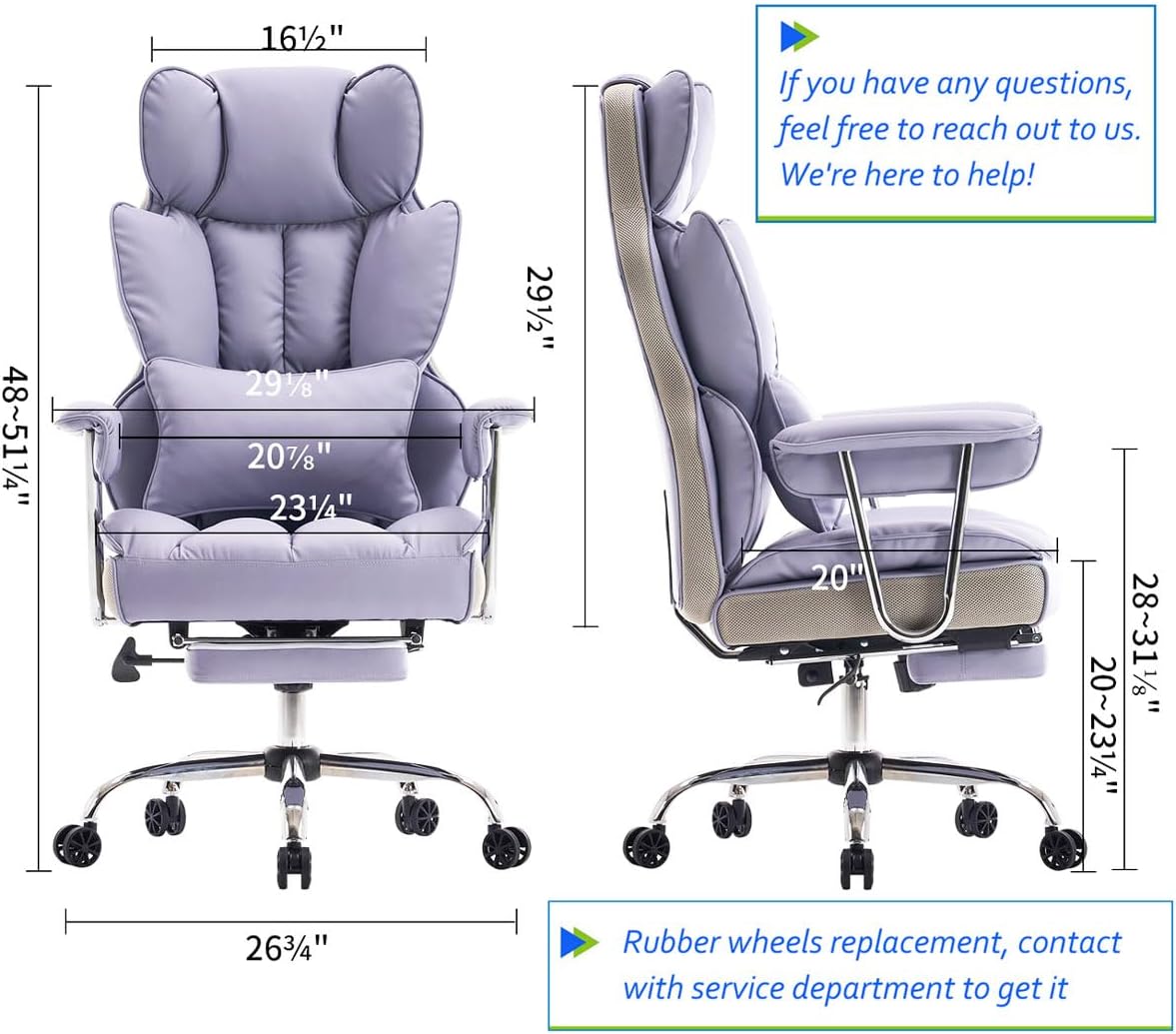 Efomao Big and Tall Office Chair 440LBS, Purple Heavy Duty Executive Chair with Footrest, Ergonomic Desk Chair for Home Office, Wide Computer Chair