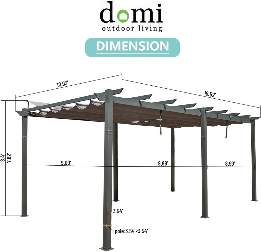 Domi Outdoor Retractable Pergola 11' x 20',Heavy-Duty Aluminum Shelter with Double Sun Shade Pavilion Extra Large Canopy for Gardens Backyard and Decks,Dark Grey