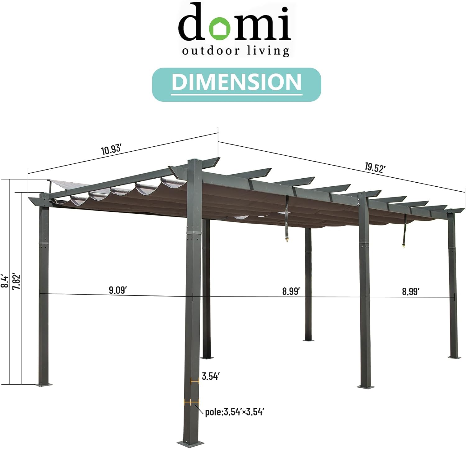 Domi Outdoor Retractable Pergola 11' x 20',Heavy-Duty Aluminum Shelter with Double Sun Shade Pavilion Extra Large Canopy for Gardens Backyard and Decks,Dark Grey