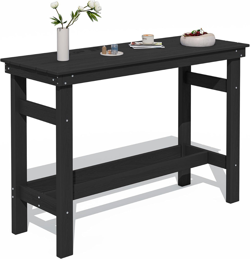 SERWALL 41' Outdoor Bar Table with 1.6' Umbrella Hole, HDPE Patio Bar Counter Height Table, All-Weather Rectangle Bar Table for Backyard, Garden, Poolside, Balcony - Black