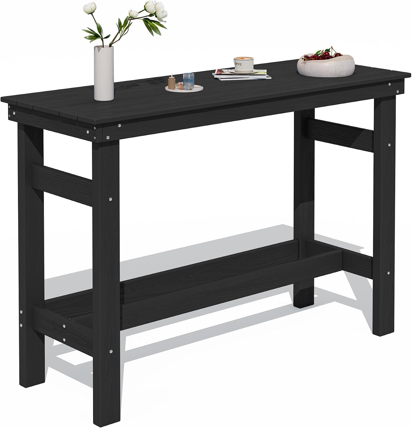 SERWALL 41' Outdoor Bar Table with 1.6' Umbrella Hole, HDPE Patio Bar Counter Height Table, All-Weather Rectangle Bar Table for Backyard, Garden, Poolside, Balcony - Black
