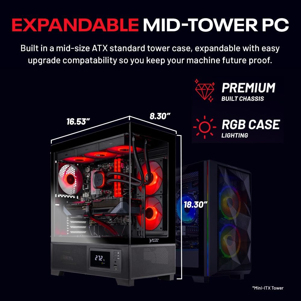 Skytech Gaming Azure 3 Plus Gaming PC, AMD Ryzen 7 7700X 4.5GHz, AMD RX 9070 16GB VRAM, 2TB Gen4 NVMe SSD, 32GB DDR5 RAM 6000, 850W Gold ATX 3 PSU, 360 ARGB AIO, WI-FI 5, Windows 11, Desktop