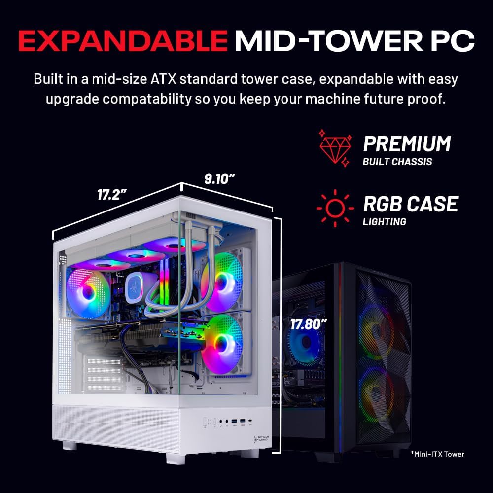 Skytech Gaming Azure 3 Desktop PC, Ryzen 7 7800X3D 4.2 GHz (5GHz), NVIDIA RTX 5080 16GB, 1TB NVMe SSD, 32GB DDR5 RAM 6000 RGB, 850W Gold ATX 3 PSU, 360mm ARGB AIO, Wi-Fi, Win 11