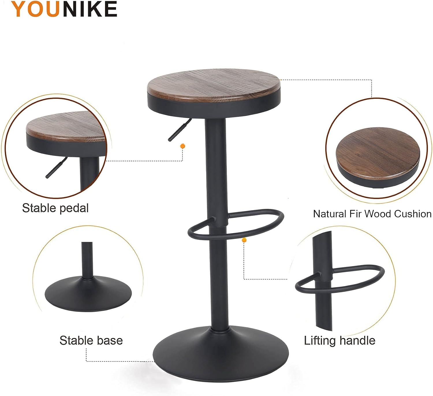 YOUNIKE Bar stools Wooden Barstools Vintage Rustic Counter Height bar Stool,Height Adjustable bar Chairs Swivel with Footrest,Cafe Kitchen Garden(Set of 2,Walnut)