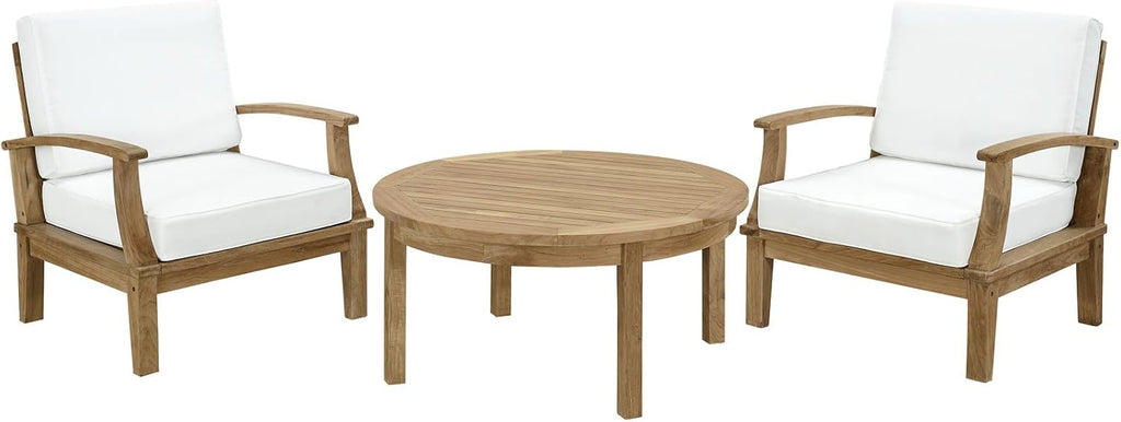 Modway 3-Piece Marina Outdoor Patio Teak Sofa Set, Natural White
