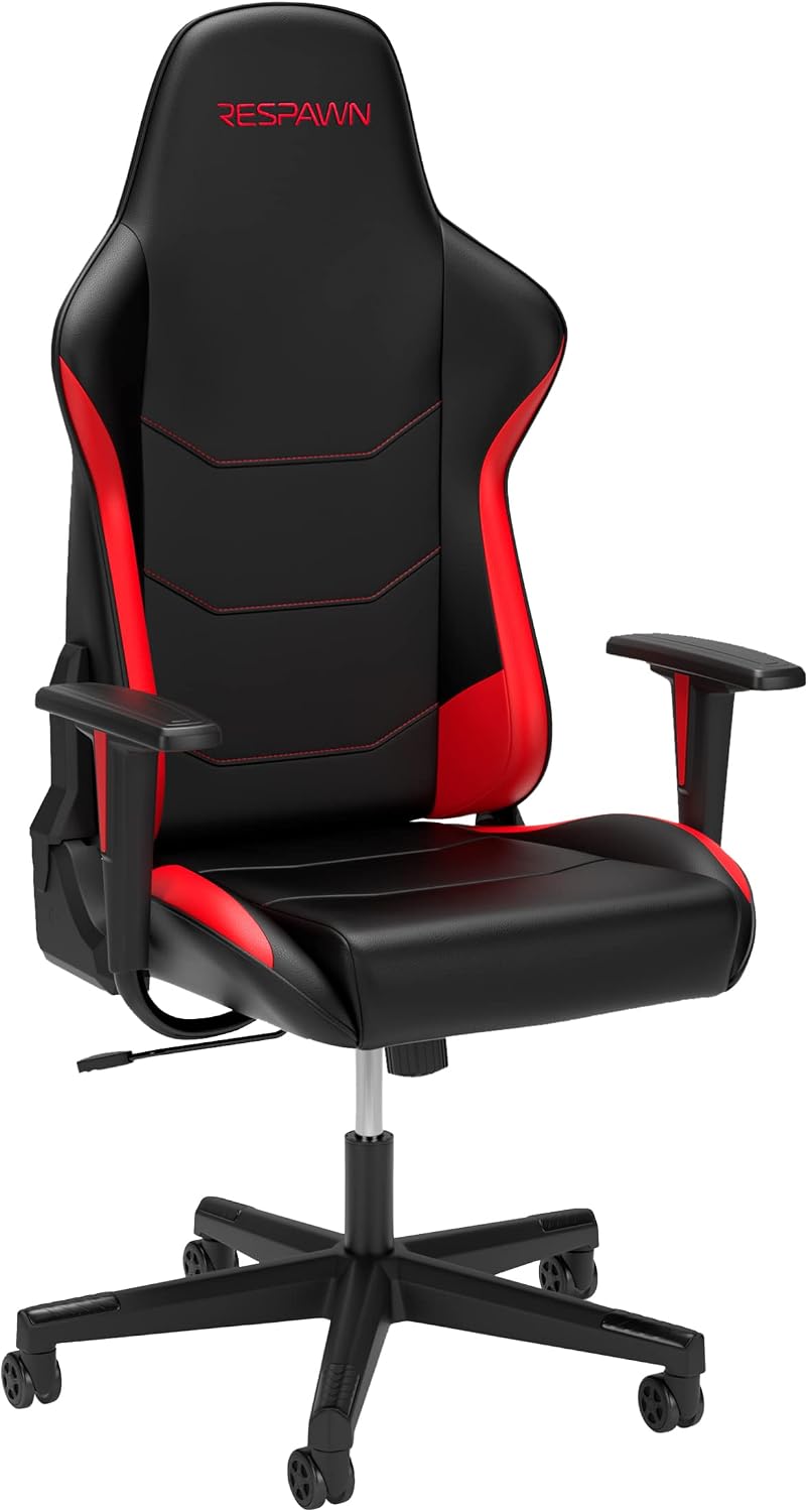 RESPAWN 110 Ergonomic Gaming Chair - Reclining Office Video Game Swivel Chair with Lumbar Support, Headrest, Heavy Duty, High Back, Racing Style Gaming Recliner Seat for Computer Gamer - Red