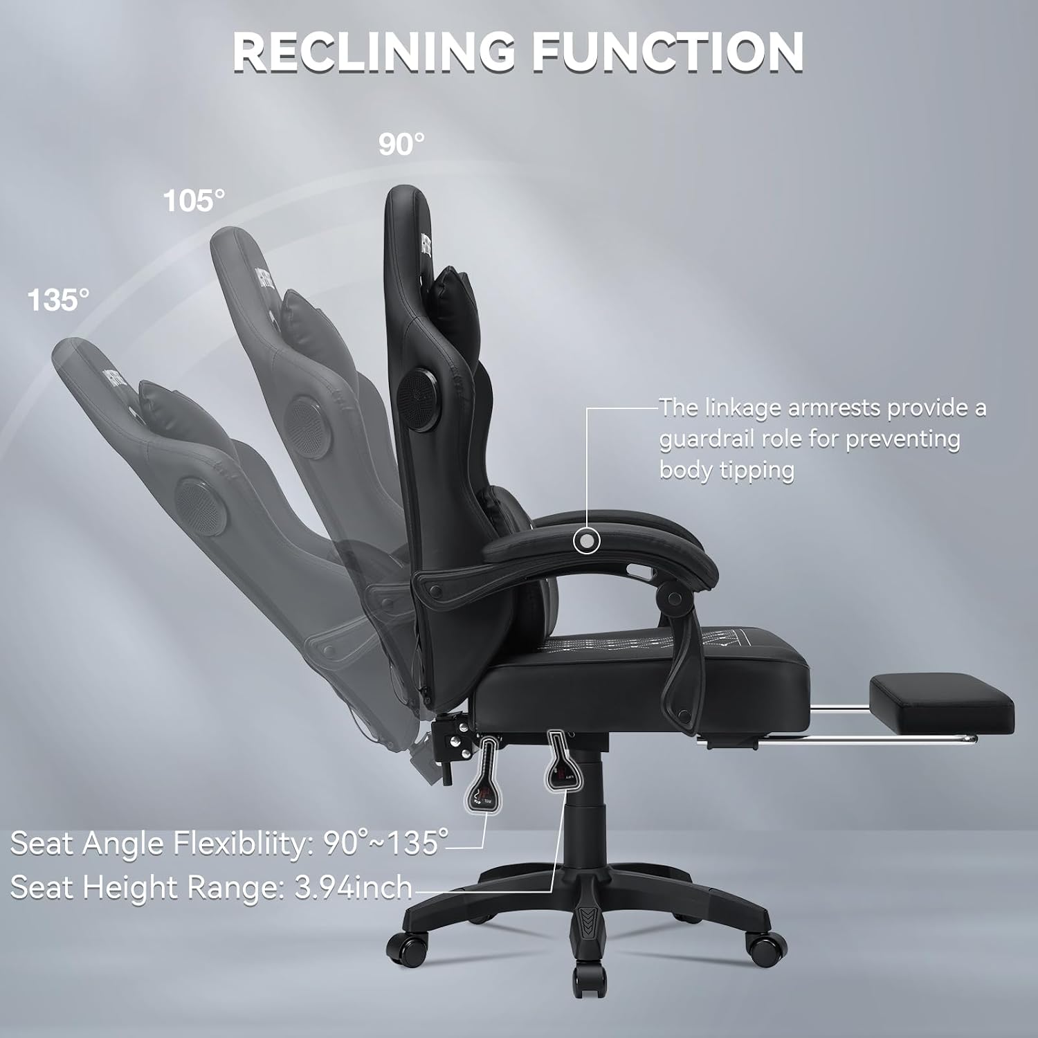 HOFFREE Gaming Chair with Speakers Massage Computer Gaming Chairs for Adults Reclining Bluetooth Game Chairs with Pocket Spring Cushion Video Game Chair with Footrest Computer Office Desk Chair Black