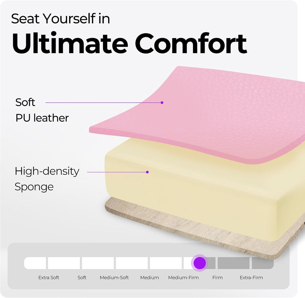NEO CHAIR Video Gaming Chair with Footrest High Back Ergonomic Comfortable Office Computer Desk with Lumbar Support Height Adjustable with PU Leather Recliner for Adults Women Men (Pink)