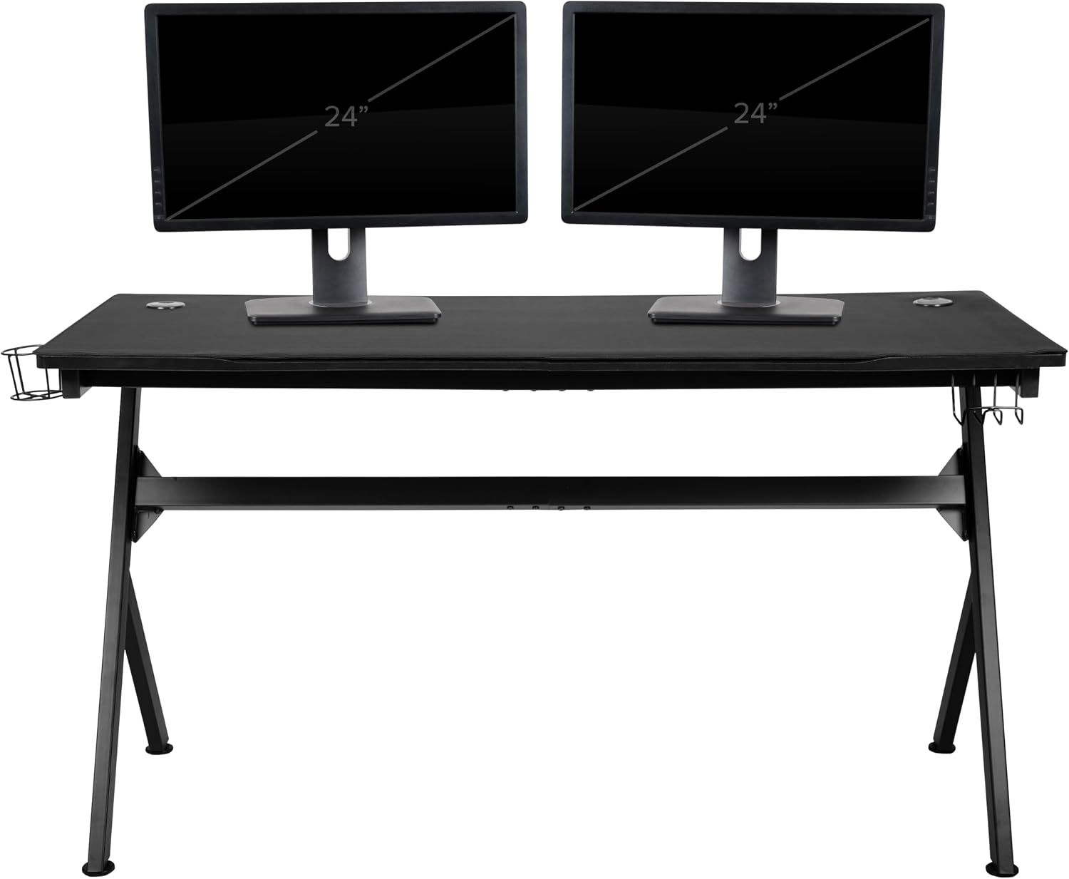 Flash Furniture Gaming Desk and White/Black Racing Chair Set /Cup Holder/Headphone Hook/Removable Mouse Pad Top - 2 Wire Management Holes