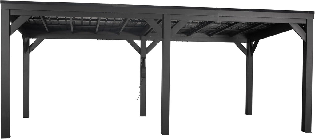 Backyard Discovery Stonebridge 20' x 9.5' Galvanized Steel Outdoor Gazebo Pavilion with Hardtop Slope Roof, Snow Load Support, Wind Resistance, PowerPort, Shade for Garden, Patio, Deck, Entertaining