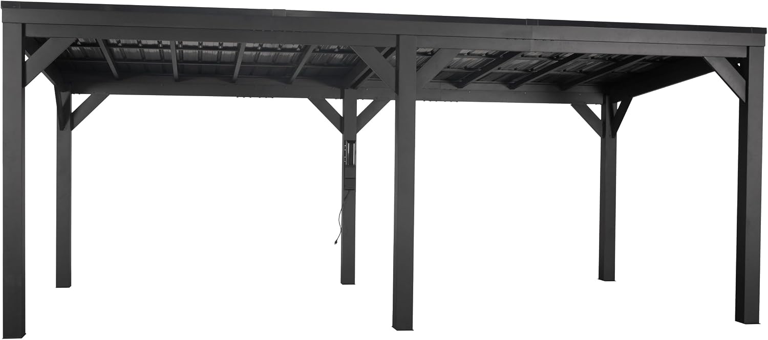 Backyard Discovery Stonebridge 20' x 9.5' Galvanized Steel Outdoor Gazebo Pavilion with Hardtop Slope Roof, Snow Load Support, Wind Resistance, PowerPort, Shade for Garden, Patio, Deck, Entertaining