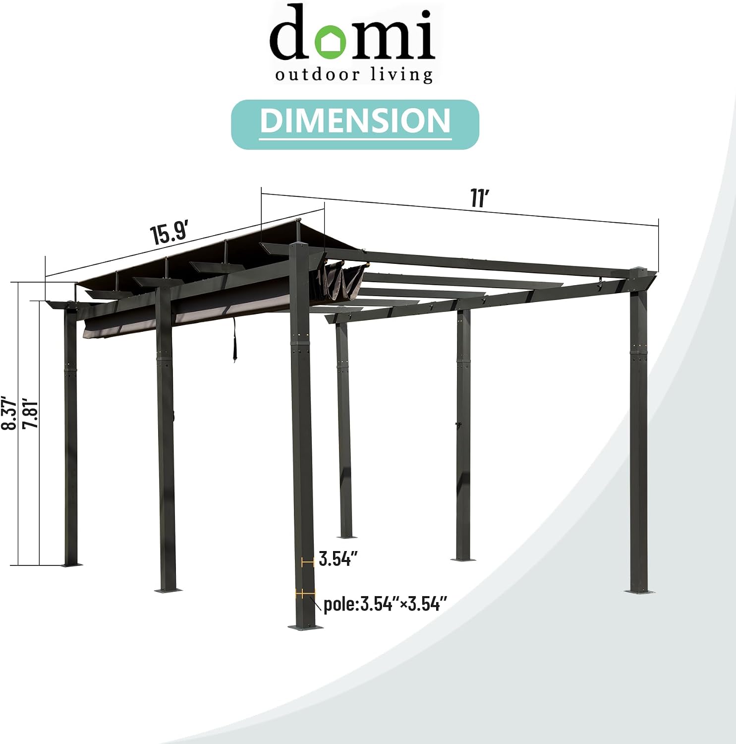 Domi Outdoor Retractable Pergola 11' x 16',Heavy-Duty Aluminum Shelter with Double Sun Shade Pavilion Large Grill Canopy for Gardens,Backyard and Decks,Dark Grey