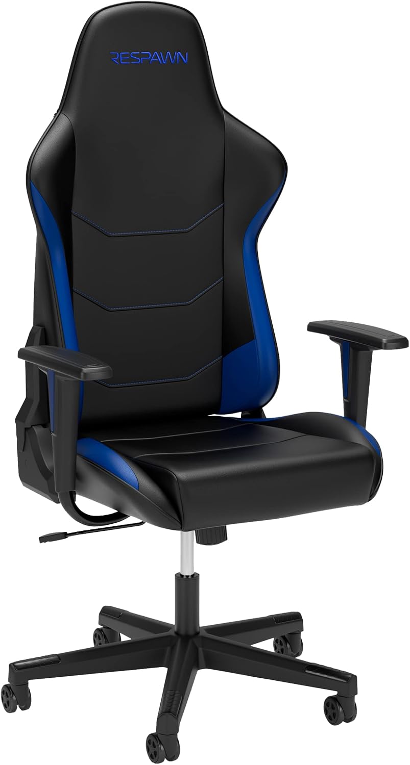 Respawn 110 Ergonomic Gaming Chair - Reclining Office Video Game Swivel Chair with Lumbar Support, Headrest, Heavy Duty, High Back, Racing Style Gaming Recliner Seat for Computer Gamer - Blue
