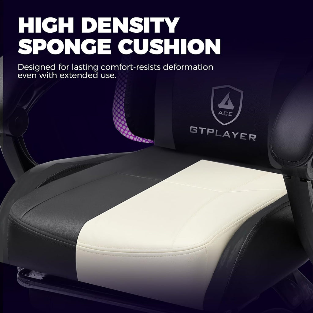 GTPLAYER RGB Gaming Chair with Footrest, Computer Gaming Chair with LED Lights for Adults, Height Adjustable PC Gamer Chair with 90-155° Recline & Removable Headrest Lumbar Support, RGB Black