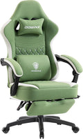 Dowinx Gaming Chair Breathable Fabric Game Chair with Gel Pad and Storage Bag, Comfortable Gamer Chair with Pocket Spring Cushion,Ergonomic Computer Chair with Footrest,Green and White