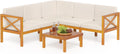Tangkula 6 Pieces Acacia Wood Patio Furniture Set, Outdoor Sectional Conversation Set with Cushions and Coffee Table, L Shaped Corner Sofa Set for Garden, Porch, Poolside and Backyard (Off White)
