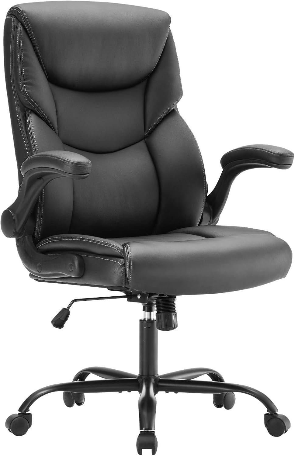 Sweetcrispy Ergonomic Computer Gaming Office Chair Set of 2, Heavy Duty Task Desk Swivel Rolling Chairs with Wheels, Flip-up Arms, Adjustable Height, PU Leather,Inky