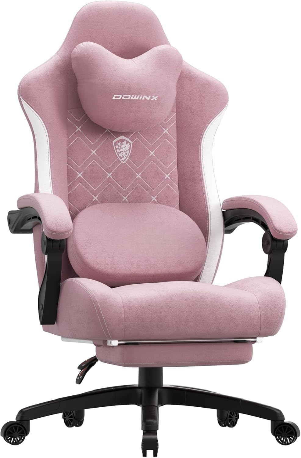 Dowinx Gaming Chair with Heated Massage Lumbar Support,Big and Tall Fabric Gaming Chairs for Adults with Footrest, Ergonomic Computer Game Chair with Poket Spring Cushions, 350lbs, Pink