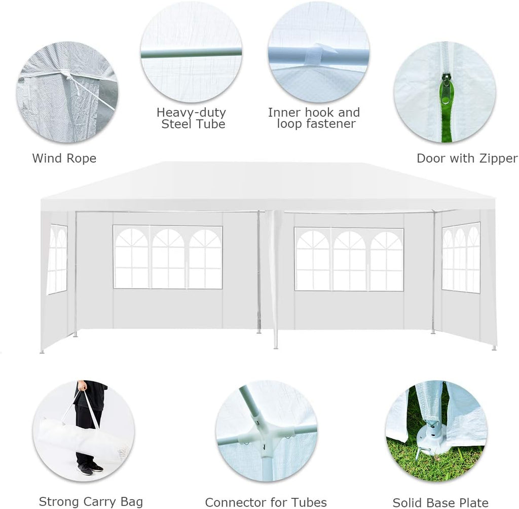 ORALNER 10'x20' Outdoor Canopy Tent, White Wedding Party Tent with 6 Removable Sidewalls & Carrying Bag, Heavy Duty Camping Gazebo Pavilion for Patio, Garden and Backyard