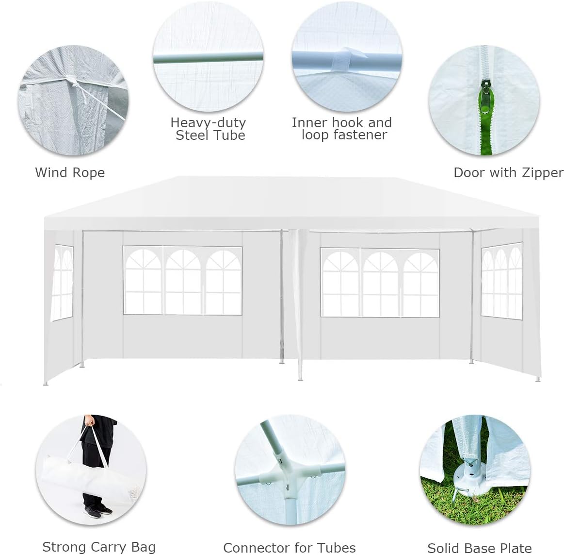 ORALNER 10'x20' Outdoor Canopy Tent, White Wedding Party Tent with 6 Removable Sidewalls & Carrying Bag, Heavy Duty Camping Gazebo Pavilion for Patio, Garden and Backyard
