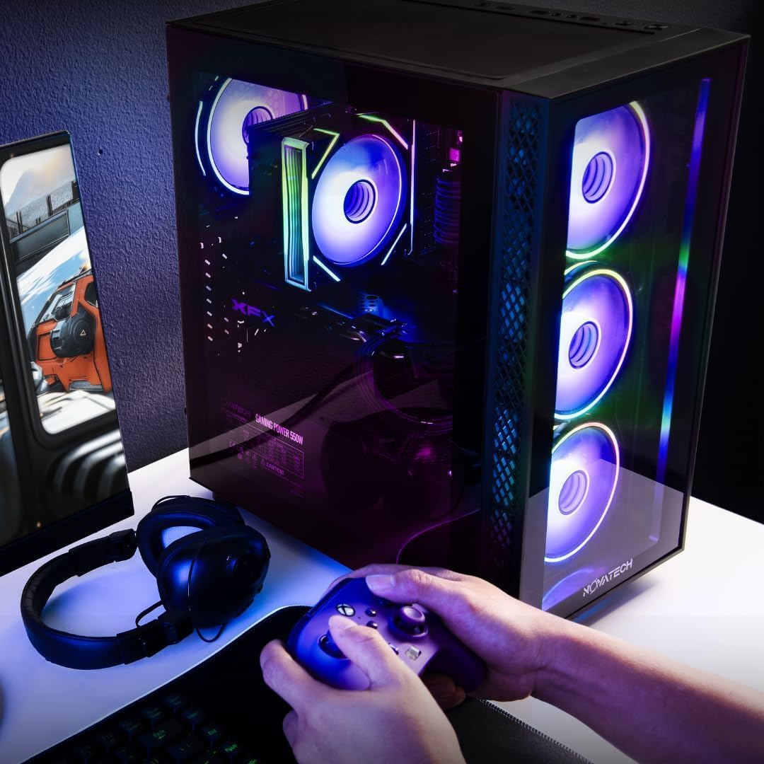 NOVATECH Titan Pro - Prebuilt Gaming PC Desktop Computer - RTX 5060 - Ryzen 5-4.2GHz - 1TB M.2 SSD - 16GB RAM WiFi/BT, Win 11 - Gaming Computer Tower - Pre Built PC Gaming - 1 Year Warranty