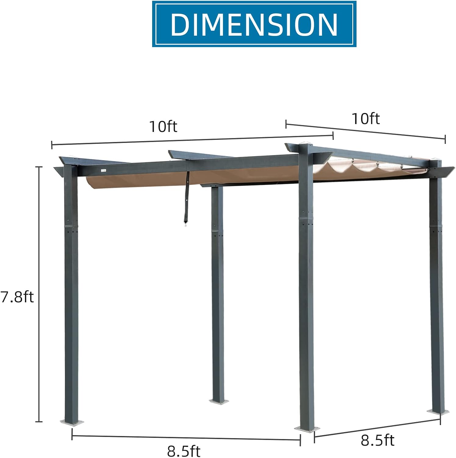 Domi 10' x 10' Outdoor Retractable Pergola, Gazebo Modern Grape Trellis Pergola with Sun Shade Canopy, Patio Aluminum Shelter for Garden Porch Beach Yard