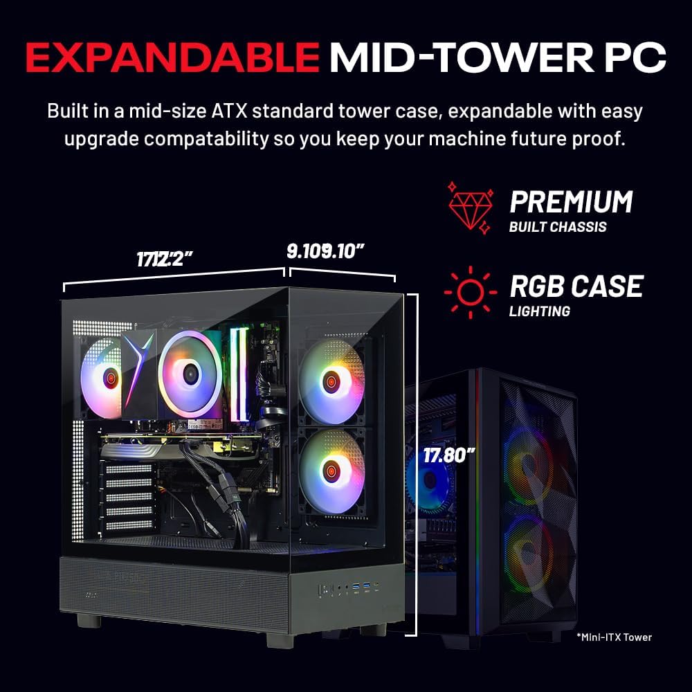 Skytech Gaming Azure 3 Desktop PC, Ryzen 5 9600X 3.9 Ghz (5.4GHz Turbo), NVIDIA RTX 5060 Ti 16GB, 1TB Gen4 NVMe SSD, 16GB DDR5 RAM 5200, 650W Gold PSU, Wi-Fi, Win 11
