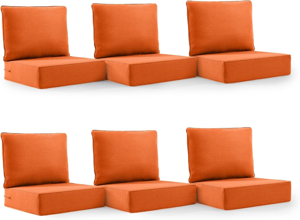 6' Thick Outdoor Cushion, 24*24*6' Patio Furniture Cushions with Waterproof Patio Furniture Cushions with Removable Cover, 28D High Density Patio Cushion for Outdoor Furniture, Orange-6pcs