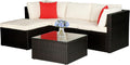 5 Pieces Patio Furniture Set Outdoor Sectional Furniture All Weather Outdoor Couch Rattan Sofas Deck Furniture with Sponge Cushion Headrest and Glass Table for Backyard Deck Poolside Yard Pool,Khaki