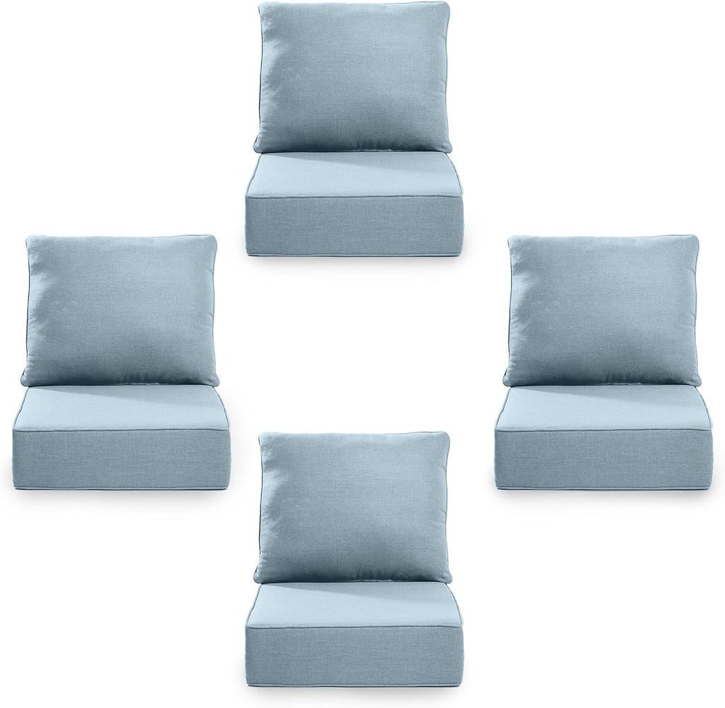 Outdoor Cushion Set for Furniture patio furniture,UV Resistant,Waterproof outdoor cushion set - 6 Inch thick foam garden cushions– 24x24 Inch Patio Seat Covers for Chair/Sofa/Couch Baby Blue 4-pack