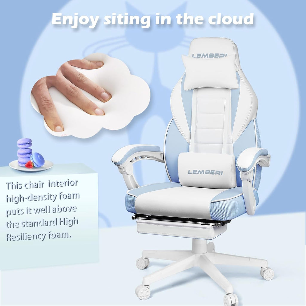 LEMBERI Gaming Chairs for Adults,Ergonomic Video Game Chairs with footrest,Big and Tall Gaming Chair 400lb Weight Capacity, Racing Style Gaming Computer Gamer Chair with Headrest and Lumbar Support