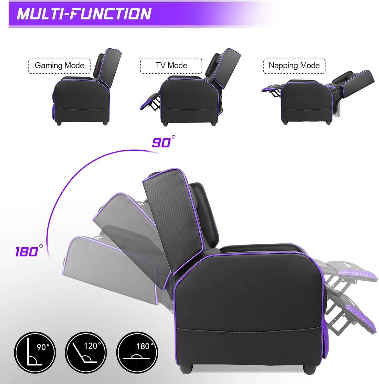 BOSSIN Gaming Recliner Chair for Adults 400lbs Racing Style Sofa Big and Tall PU Leather Recliner Seating, Modern Ergonomic Lounge Comfortable Home Movie Theater for Living Room(Purple)