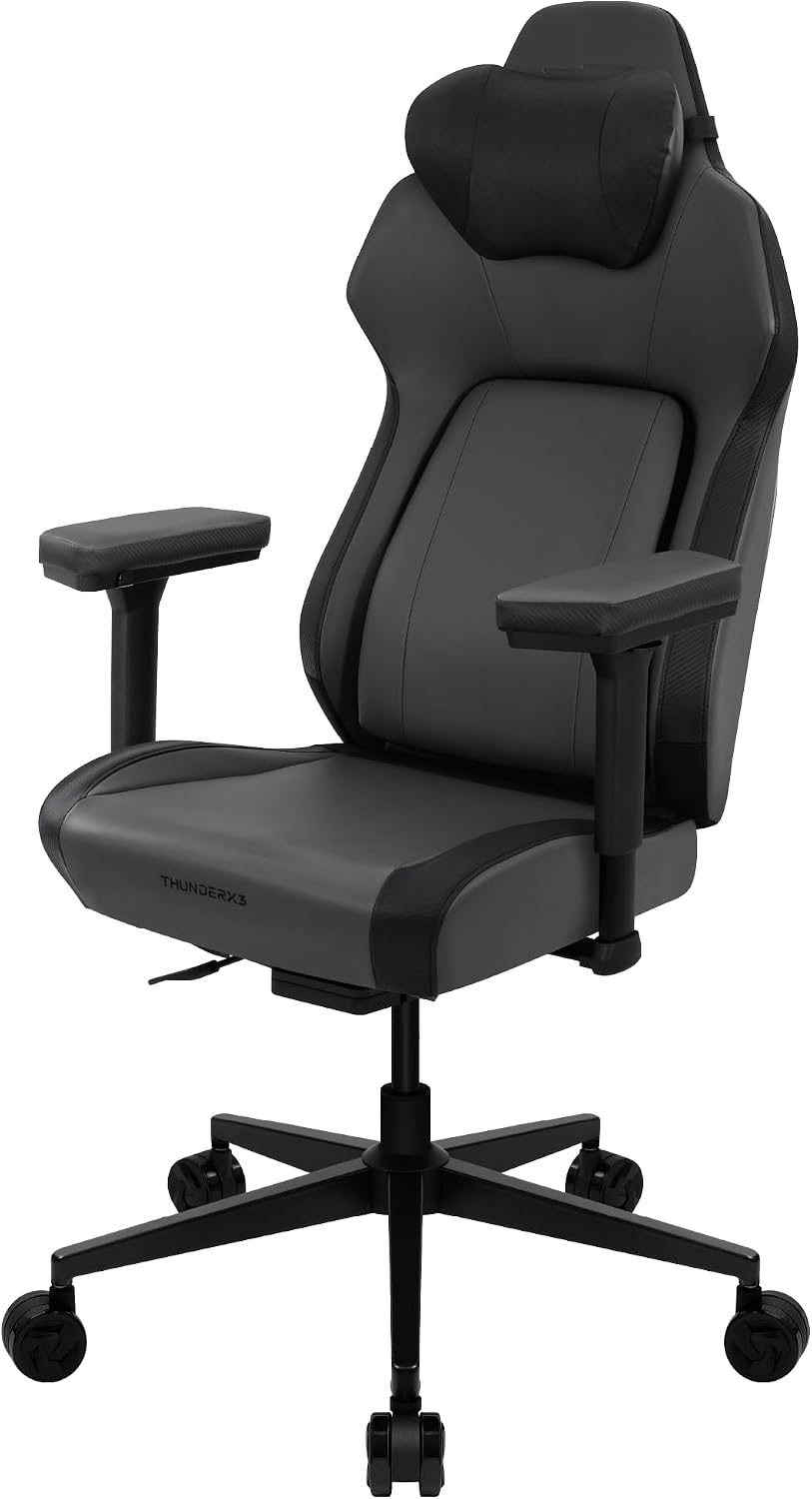 ThunderX3 CORE Smart Modern Gaming Chair Black – Ergonomic Office Chair, Automatic Lumbar Support, Synchronised Mechanism, 3D Armrests, Faux Leather, for Users up to 125kg, 155-190cm
