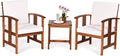 Tangkula 3 Pieces Patio Furniture Set, Includes Set of 2 Outdoor Acacia Wood Cushioned Chairs and Coffee Table, for Garden, Backyard, Poolside, Bistro and Deck, Patio Conversation Chat Set (White)