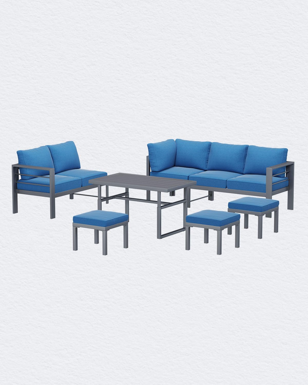 AECOJOY Aluminum Patio Furniture Set, 8 Seats Modern Outdoor Furniture with Adjustable Table, 7 Pieces Metal Conversation Sectional Sofa, Blue
