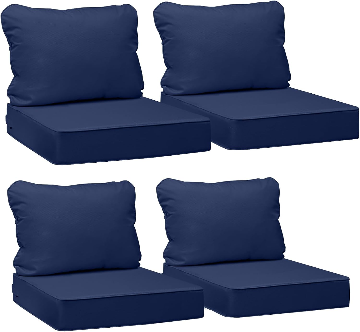 AAAAAcessories Outdoor Seat Cushions for Chairs, Fade-Resistant, Waterproof Patio Furniture Replacement Cushions, 22' x 22' x 3' + 22' x 17', Set of 4, Navy Blue