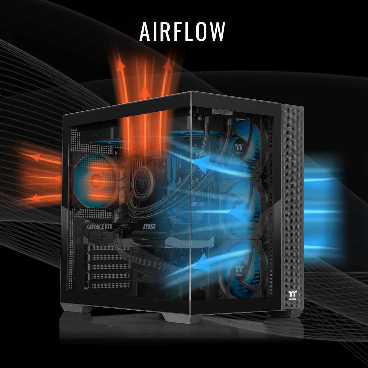 Thermaltake LCGS View 9880-380 Gaming Desktop (AMD Ryzen™ 7 9800X3D, ToughRam 32GB DDR5 6400MT/s RGB Memory, NVIDIA® GeForce RTX™ 5080, 1TB NVMe M.2, WiFi, Windows 11) V38B-B850-580-LCS