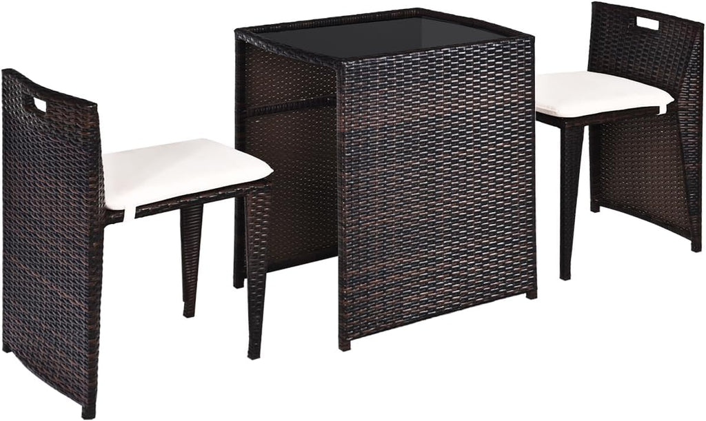 HAPPYGRILL 3 Pieces Wicker Patio Bistro Set, Outdoor Rattan Dining Set, Patio Furniture Set with Cushions for Yard Deck Garden Poolside