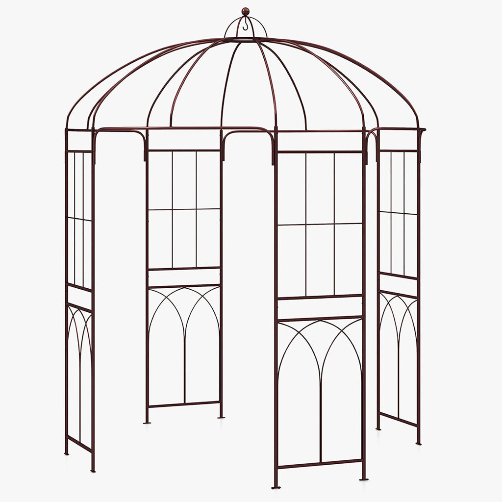 Giantex Birdcage Shape Garden Arbor, 8.4ft High x 7ft Wide, Metal Gazebo Arch Pergola Pavilion for Climbing Plants Party Wedding Ceremony Decor Outdoor, 16 Ground Stakes, Easy Assembly (Bronze)