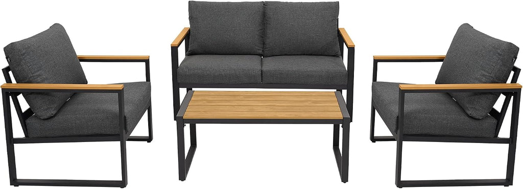 Patio Furniture Set, 4 Pieces Outdoor Patio Furniture with Coffee Table Set, Metal Patio Conversation Sets with Washable and High-Resiliency Sponge Cushions,Upgarded Grey
