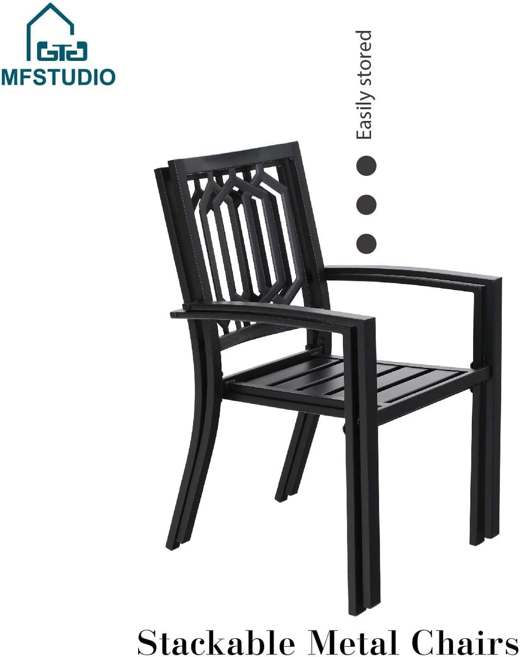MFSTUDIO Outdoor Dining Set for 4, Round Patio Table and Chairs Set with Umbrella Hole, 5 Piece Patio Furniture Set for Deck, Backyard, Poolside & Garden