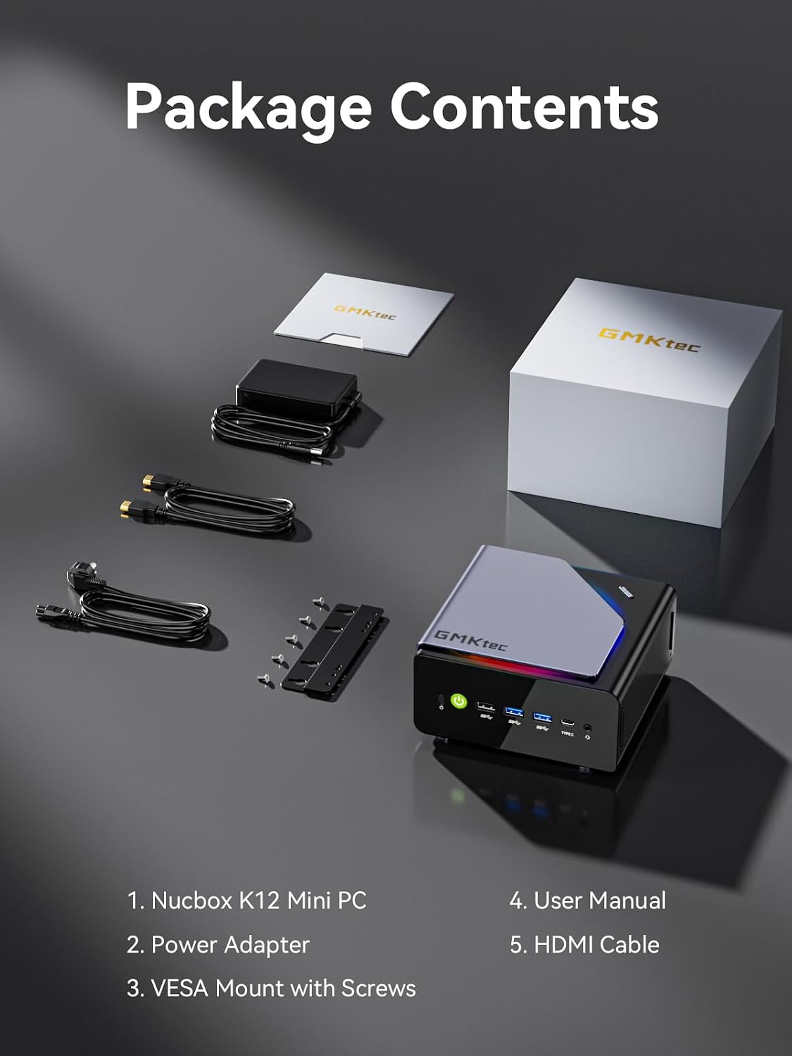GMKtec K12 Gaming Mini PC Oculink AMD Ryzen 7 H 255 (Upgraded 8745HS) 32GB DDR5 RAM 512GB SSD, Desktop Computer Radeon 780M Graphics, 3X M.2 2280 Storage Expansion, Dual NIC 2.5G, HDMI 2.1, USB4